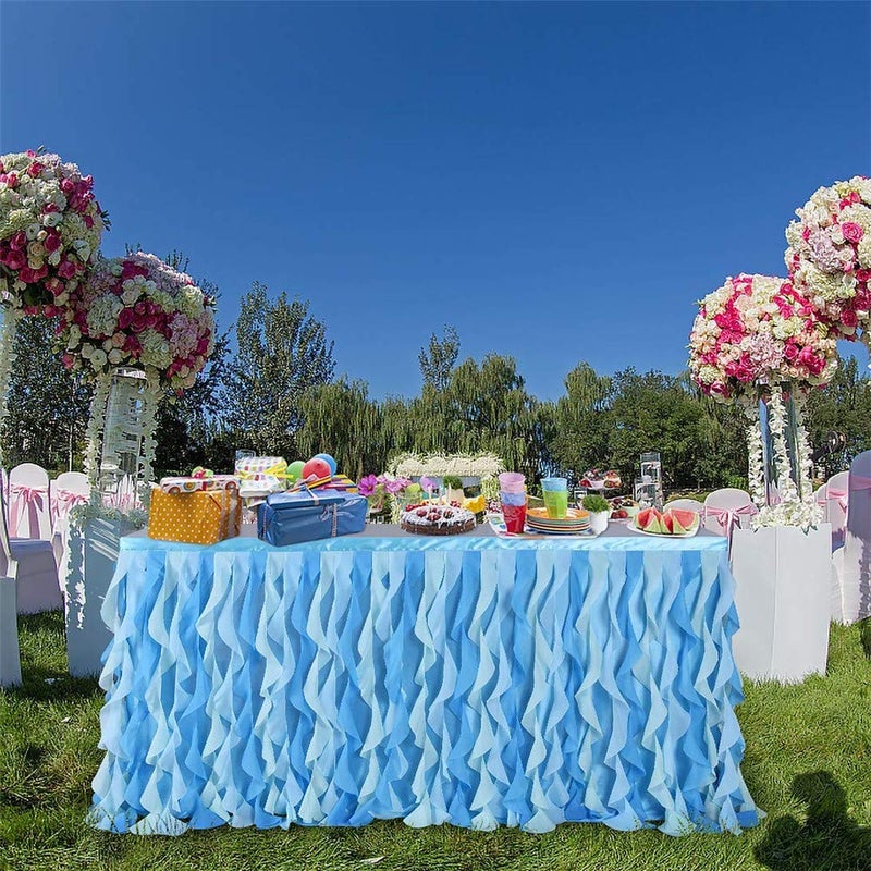 Adeeing 6ft Mixed Blue Tulle Table Skirt Tutu Ruffle Table Skirting Curly Willow Table Skirt for Rectangle or Round Table Baby Shower Birthday Wedding Party Banquet Decoration (L 72in, H 30in) - Image 4